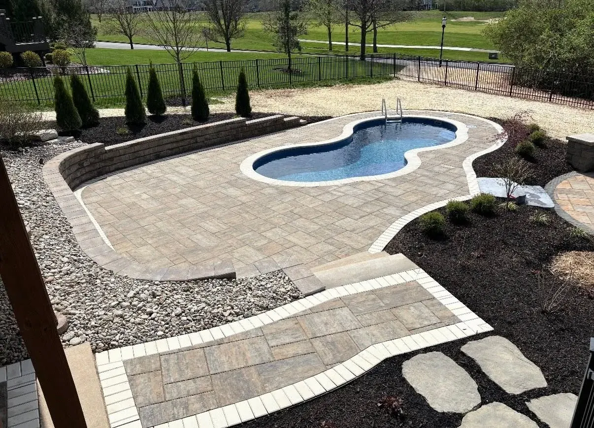 Detail of a textured stamped paver walkway